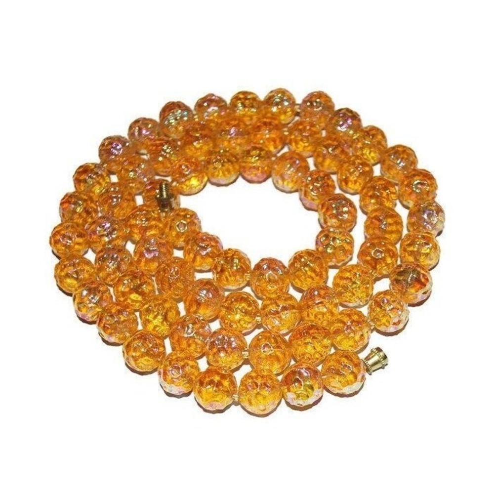 Orange Czech Glass Beaded Necklace Iridescent Textured Pressed Glass Vintage Jew - Picture 2 of 3